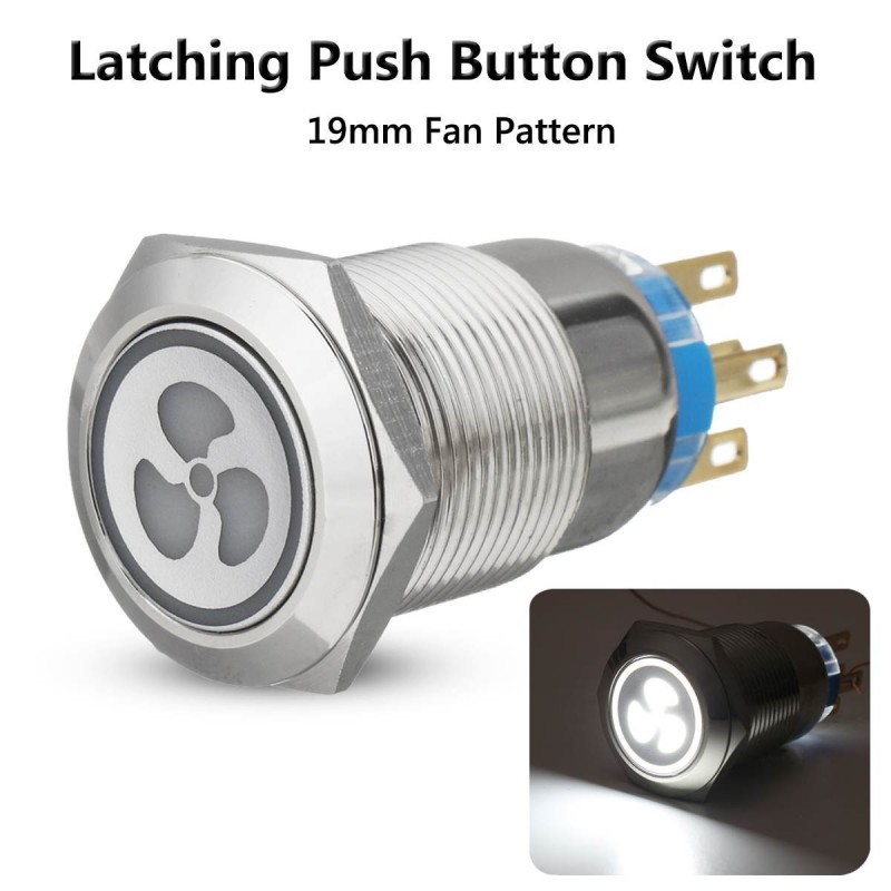 Interruptor de botão de pressão do ventilador de 12v 19mm com LED - início do motor - painel de bloqueio automático
