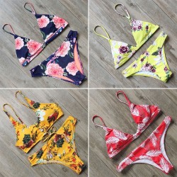 Roupa de banho floral - biquíni ajustado com empurrar para cima