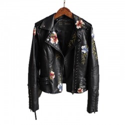 Punk style - bordado floral - jaqueta de couro