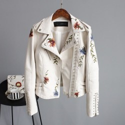 Punk style - bordado floral - jaqueta de couro