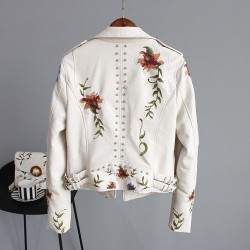 Punk style - bordado floral - jaqueta de couro