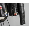 Punk style - bordado floral - jaqueta de couro