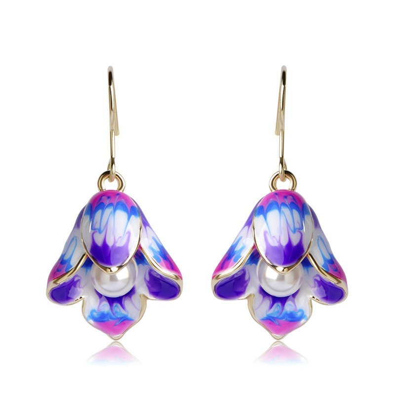 Porcelain flowers & pearl - long drop earringsEarrings