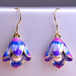 Flores de porcelana & pérola - longos brincos gota