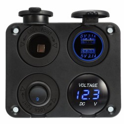 Carregador de soquete USB duplo 2.1A+2.1A + 12V & ON-OFF interruptor LED voltímetro 4 em 1 painel de carregador para carro & mot