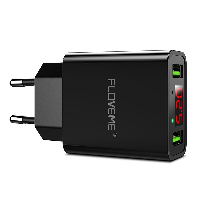 USB dual inteligente - Adaptador de carregamento digital conduzido para iPhone Samsung Xiaomi - plug UE