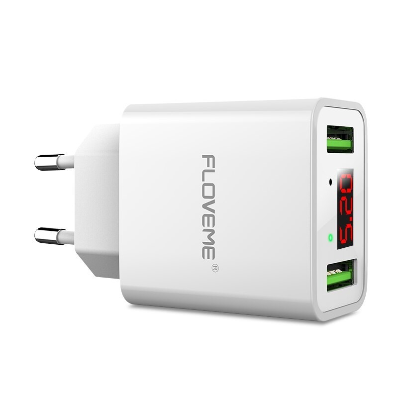 USB dual inteligente - Adaptador de carregamento digital conduzido para iPhone Samsung Xiaomi - plug UE