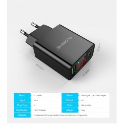 USB dual inteligente - Adaptador de carregamento digital conduzido para iPhone Samsung Xiaomi - plug UE