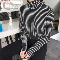 Casual - camisola manga longa - decote de tartaruga listrado