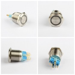 Botão de aço inoxidável impermeável de metal de 22mm - momentâneo do interruptor - lâmpada redonda plana