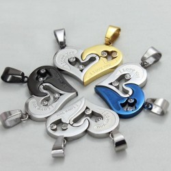 Eu amo Você - coração - pingente de aço inoxidável com colar - 2 peças