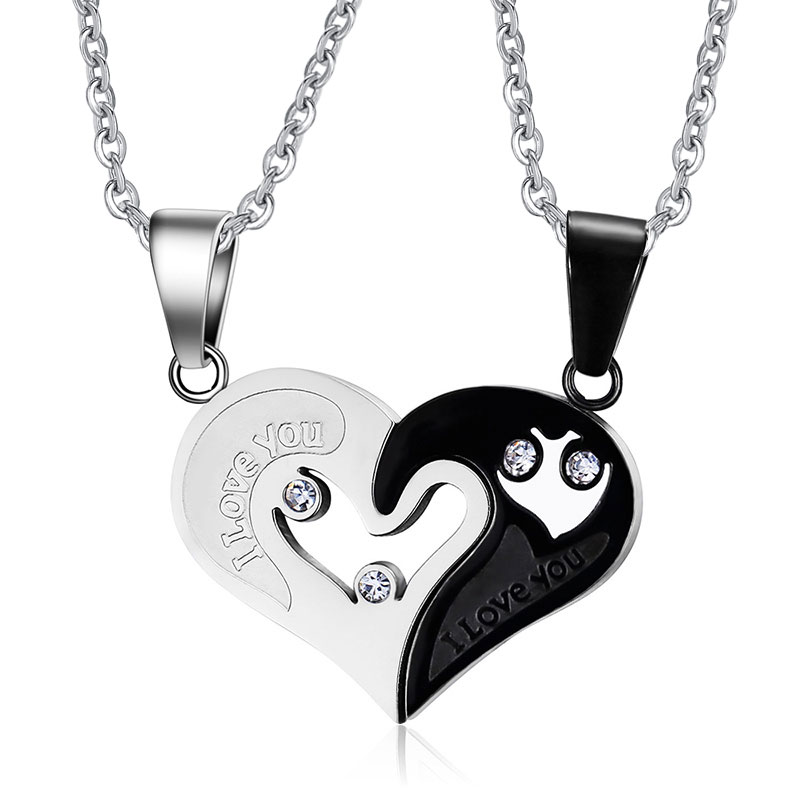 I Love You - heart - stainless steel pendant with necklace - 2 piecesNecklaces