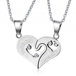 I Love You - heart - stainless steel pendant with necklace - 2 piecesNecklaces