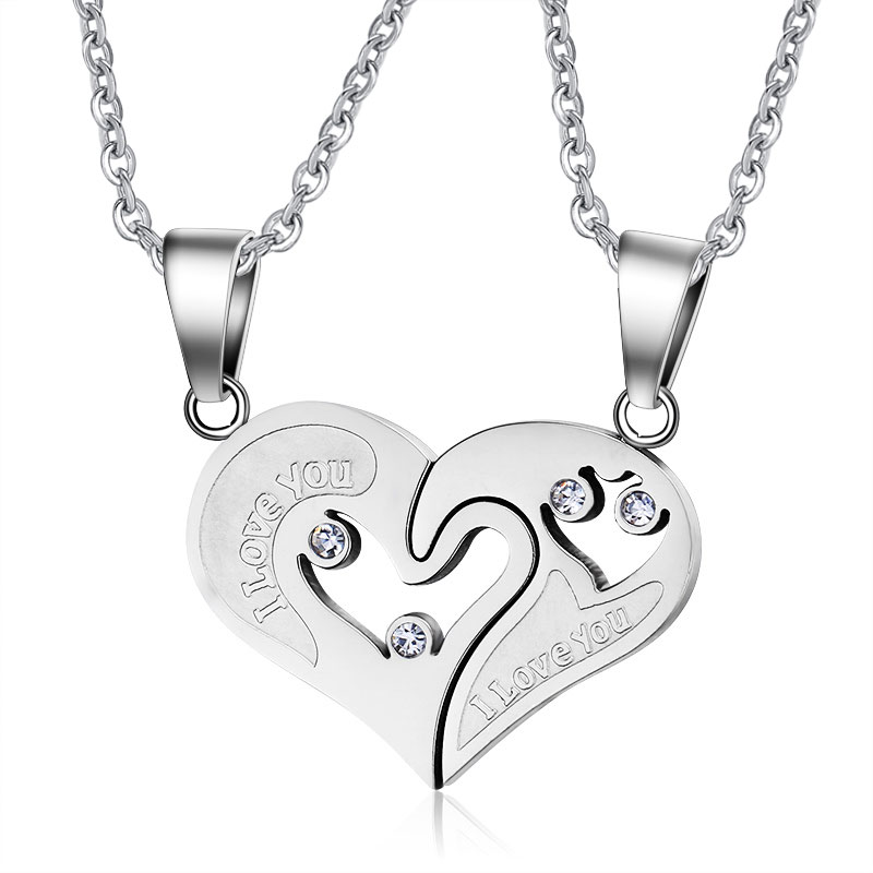 I Love You - heart - stainless steel pendant with necklace - 2 piecesNecklaces