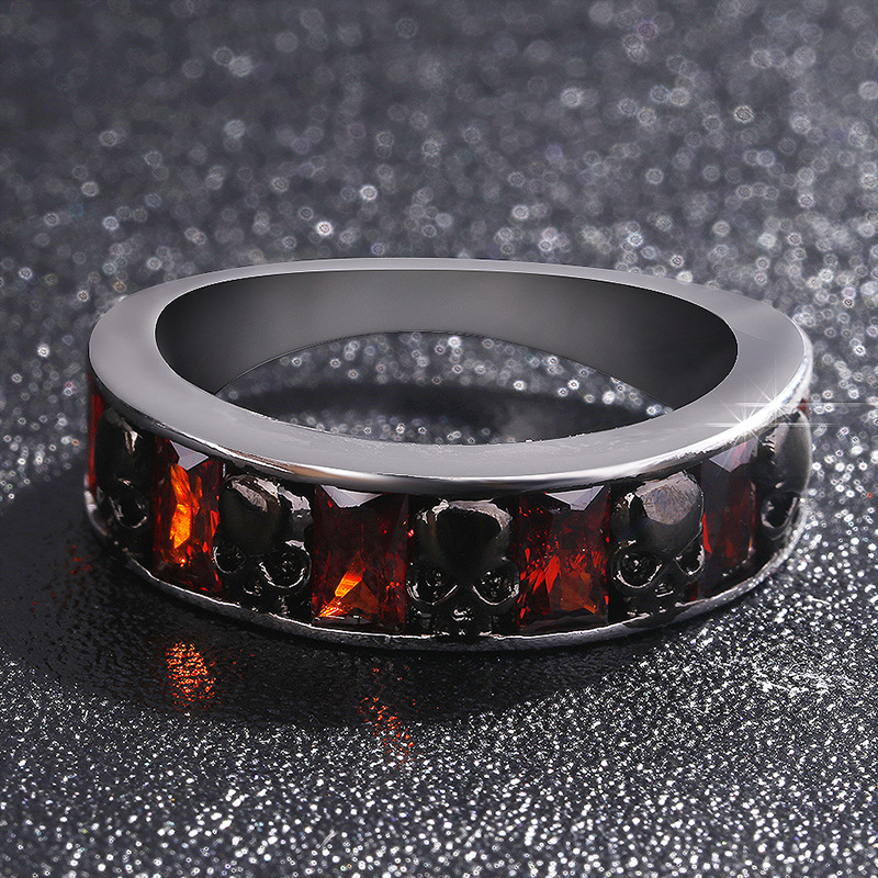 Crystal red retro gothic ring with skulls - unisexRings Crystal red retro gothic ring with skulls - unisexRings
