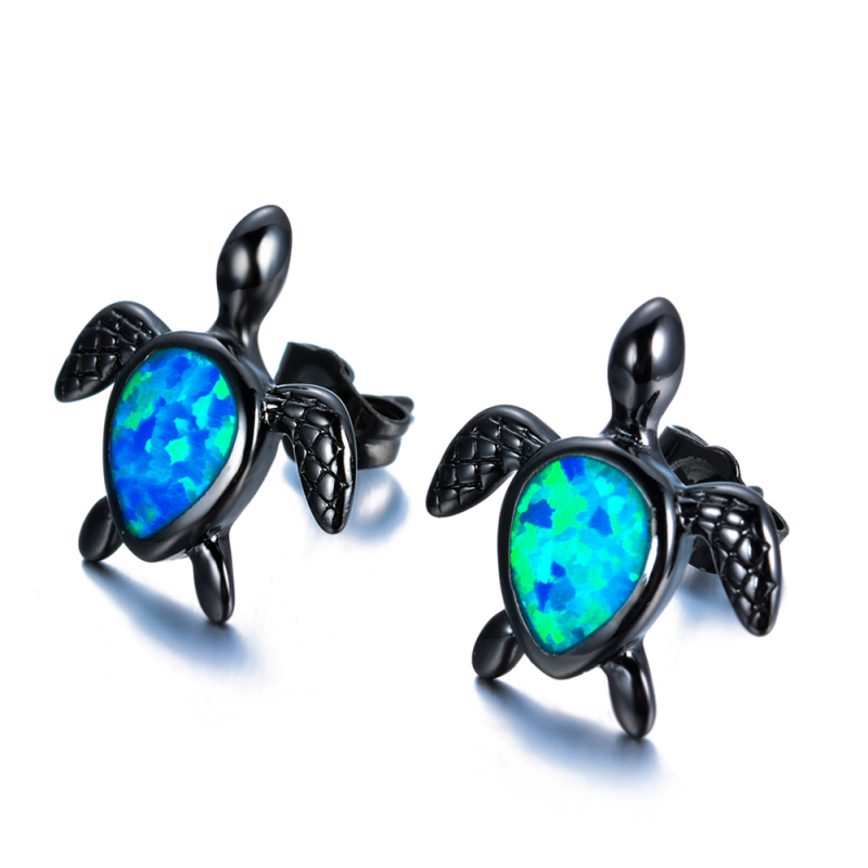 Tartaruga com opala azul - brincos de moda