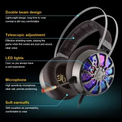 Auscultador de jogos brilhante NiUB5 PC65 - 3D USB 7.1 PS4 fones de ouvido com cancelamento de ruído