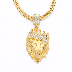 Pingente de cabeça de leão de ouro de luxo - colar