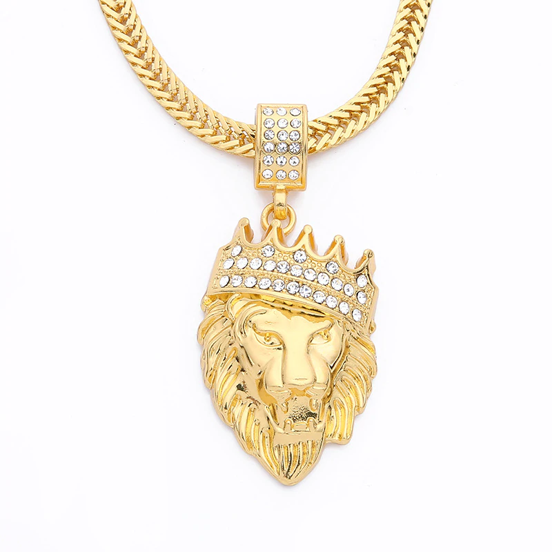 Pingente de cabeça de leão de ouro de luxo - colar
