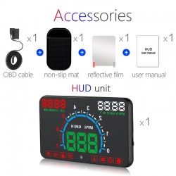 GEYIREN E350 OBD2 II HUD 5.8 tela de polegada - alarme de excesso de velocidade e consumo de combustível - exposição do carro
