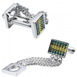 Cufflinks de aço inoxidável de cobre e cristal clássicos com cadeia