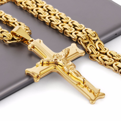 Colar de aço inoxidável de ouro com cruz