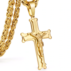 Colar de aço inoxidável de ouro com cruz