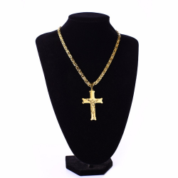 Colar de aço inoxidável de ouro com cruz