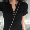 Casual manga curta top com zíper - t-shirt