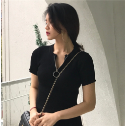 Casual manga curta top com zíper - t-shirt