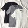 Casual manga curta top com zíper - t-shirt
