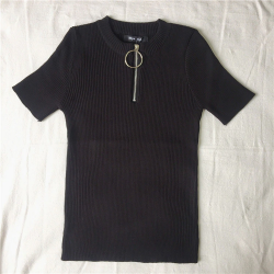 Casual manga curta top com zíper - t-shirt