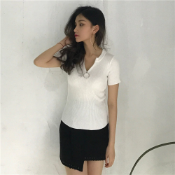 Casual manga curta top com zíper - t-shirt