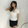 Casual manga curta top com zíper - t-shirt