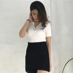 Casual manga curta top com zíper - t-shirt
