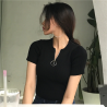 Casual manga curta top com zíper - t-shirt