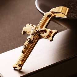 Colar de aço inoxidável de ouro com cruz