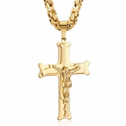 Colar de aço inoxidável de ouro com cruz