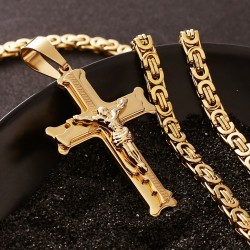 Colar de aço inoxidável de ouro com cruz