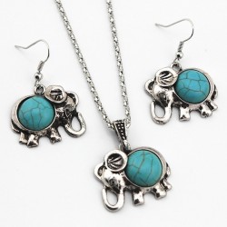 Colar e brincos com elefante azul antigo - conjunto de jóias