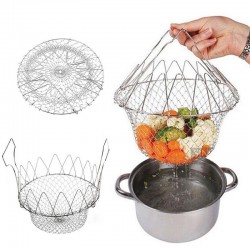 Estreador dobrável - cesta de cozinha de malha de aço inoxidável
