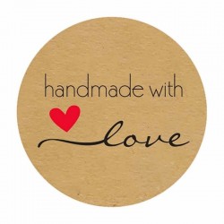 Feito à mão com amor - papel kraft natural - adesivos redondos - 500 peças