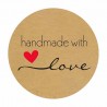 Feito à mão com amor - papel kraft natural - adesivos redondos - 500 peças