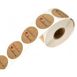 Feito à mão com amor - papel kraft natural - adesivos redondos - 500 peças