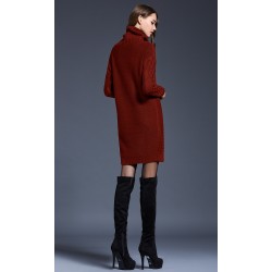Long knitted sweater with turtleneck - winter dressPlus