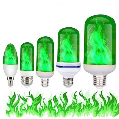 3W 5W 9W - E27 E26 E14 E12 Led 85-265V - bulbo com efeito de fogo - verde