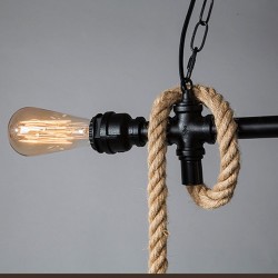 Lâmpada de suspensão de ferro retro com corda de malha de mão - luzes na gaiola