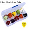 Escolhas de guitarra elétrica - 0.58mm 0.71mm 0.81mm 0.96mm 1.20mm 1.50mm - conjunto de 50 peças