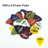 Escolhas de guitarra elétrica - 0.58mm 0.71mm 0.81mm 0.96mm 1.20mm 1.50mm - conjunto de 50 peças