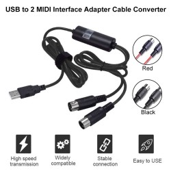 Cabo de interface USB para midi - adaptador - conversor para teclado de música PC - Windows Mac iOS - 2m